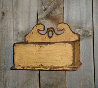 Colonial Fancy Scrolled Wood Wall Candle Box Early Old Antique Look 