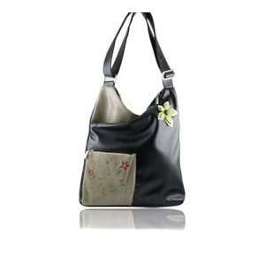  Espe SAS Black Flowers Crossbody Messenger Handbag Purse 