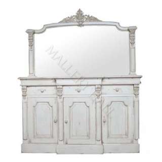 Victorian Sideboard w/ Mirror Linen White Buffet Intricate Carvings 