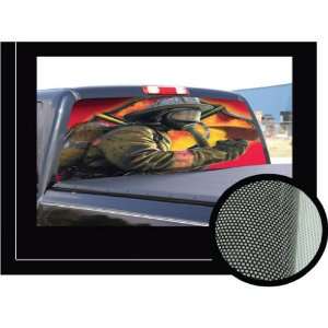   65   Rear Window Graphic fireman truck view thru vinyl Automotive