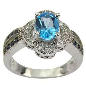  Platinum Antique Topaz Sapphire and Diamond Ring   8 Da 