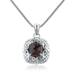   Cushion Cut Garnet Vintage Inspired Quilted Pattern Pendant Jewelry