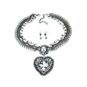   Vintage Look Heart Necklace Set   Austrian Crystal Womens Jewelry