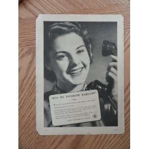 Bell Telephone System.1940 print ad (woman/its my favorite bargain 