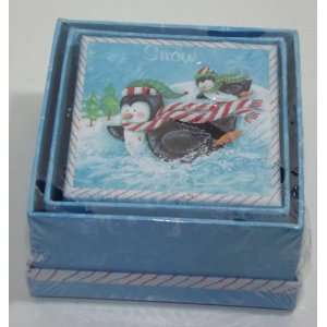    Set of Three Jewelry Boxes Decorated With Penguins 