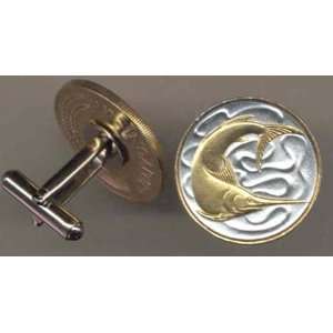   Sword Fish Two Tone Gold on Silver World Cuff Links   1 Pair Sports