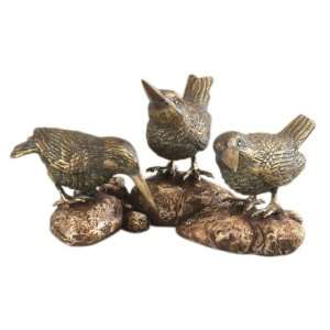  Three Sparrows on a Rock Bird Figurine