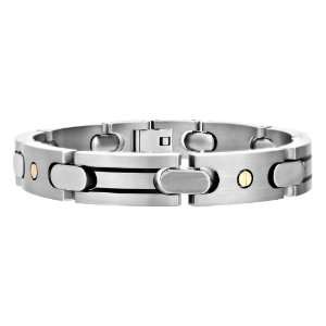 Mens Titanium Bracelet with Elongated Links and Gold Plated Screws 
