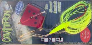 Cavitron Buzzbait ~ Chartreuse/Red Blade. Available sizes 1/4, 3/8 oz