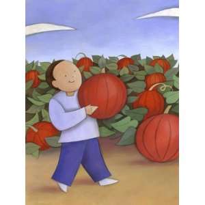  Man Walking with Pumpkin from Patch Premium Photographic 