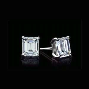  White Gold Emerald Cut Diamond Stud Earrings 0.50 tcw. G H VS Very 