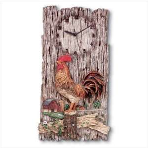  Rooster Antique Look Plaque With Clock