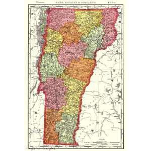  STATE OF VERMONT (VT) BY RAND MCNALLY 1904 MAP