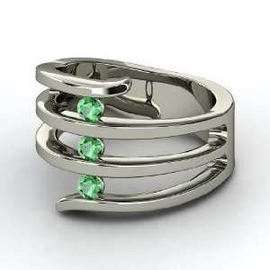  Zen Garden Ring, Round Emerald Sterling Silver Ring 
