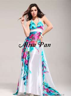 Alisa Pan Halter V neck Painted Flower Print Prom Party Dress 09311 UK 