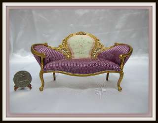 12 Scale Doll House Gold frame Victorian Purple Sofa  