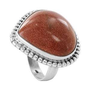   23mm Teardrop Shaped Goldstone Designer Band Ring Size 7 Jewelry