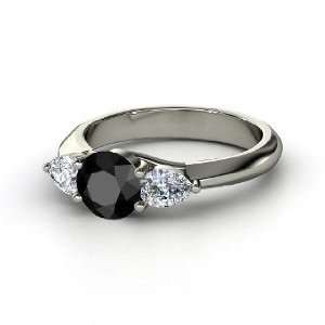  Triad Ring, Round Black Diamond Platinum Ring with Diamond 