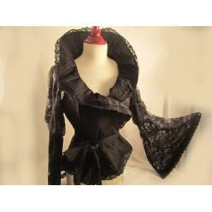 Elsie Massey #7423L New Black Taffeta Ruffle Neck & Lace Sleeve Wrap 