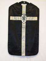 BLACK FIDDLEBACK CHASUBLE & STOLE 5pc Roman Priest Vestments Catholic 