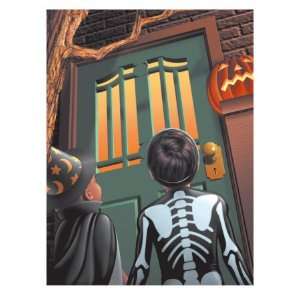 Children Approaching Front Door to Trick Or Treat Giclee Poster Print 