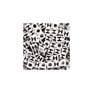  Plastic White 7mm Cube Alphabet Beads, Letter H, 36 pcs 