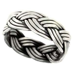 Sterling Silver 3 Strand Braided Weave Ring Band, 5/16 (8mm) wide 