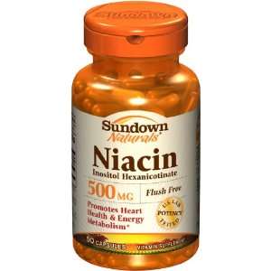  Sundown Flesh Free Niacin, 500 mg, 50 Capsules Health 