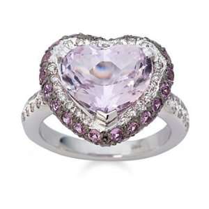 15 Carat Kunzite, Diamond And Pink Sapphire Heart Ring In 18kt White 