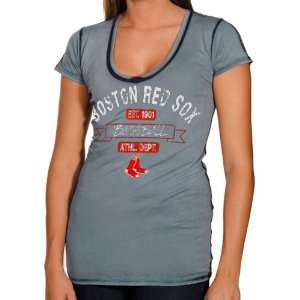   Ladies Seam Wash Premium V neck T Shirt   Navy Blue