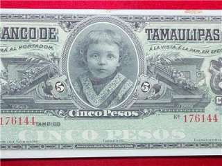 1902 1914 CincoTamaulipas Unsigned Bank Note #144  