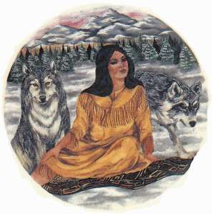 Ceramic Decals Native American Indian Maiden Wolf Scene  