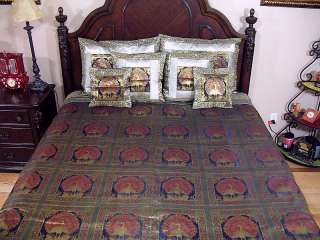 Peacock Sari Duvet Bedding Bedspread Black Gold Brocade 7P King Set 