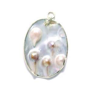  Shipwreck Beads Blister Pearl Shell Oval Pendants, 35 by 
