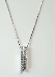 DIAMOND .27 ct tw 18kt WG BAR DROP Pendant Necklace   Gift Boxed   GAL 