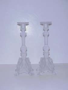 VAL ST LAMBERT FROSTED CRYSTAL CANDLESTICKS MANCHESTER  