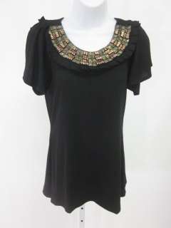 ROMEO & JULIET COUTURE Black Short Sleeve Beaded Top M  