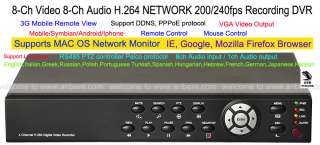   IR AUDIO DOME CAMERA 8CH NETWORK DVR CCTV HOME SYSTEM. MAC OS/Firefox