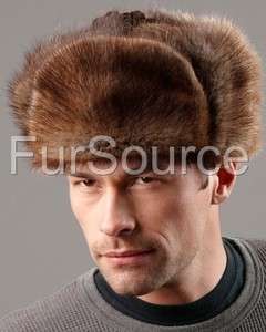 Muskrat Fur & Suede Russian Ushanka Trooper Winter Hat  