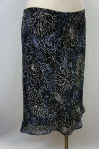 Casual Corner Annex Black/White/Blue Floral Skirt Sz 10  