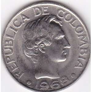  1968 Colombia 50 Centavos Coin 