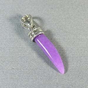 Silver Plated Purple Jade Tiger Tooth Pendant   Ladies Necklace Charm 
