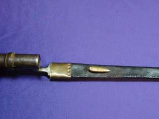 Antique Socket Bayonet markd D67 with brass and leather scabbard 