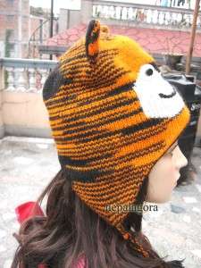 C360 Crazy Animal Adult Kids Ear Flap 100% Wool New Hat Cap Nepal Free 