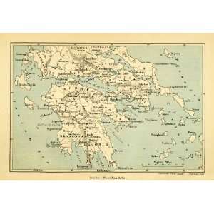  1892 Lithograph Antique Map Greece Corinth Laconia Athens 