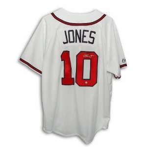  Autographed Chipper Jones Atlanta Braves White Majestic 