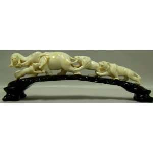  Ivory Carving Elephant being Attacked by a Lion,two tigers 