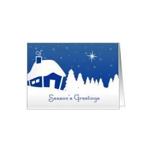  Seasons Greetings winter scene in Blue and White Card 