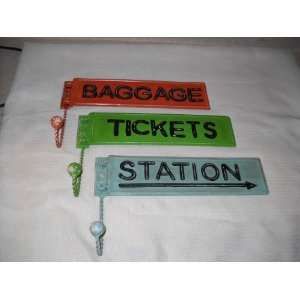   Metal Train Bedroom Wall Hooks Station Tickets Baggage