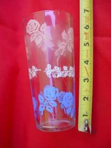 Vintage JAM JELLY JAR GLASS BLUE PINK FLORAL ROSES?  